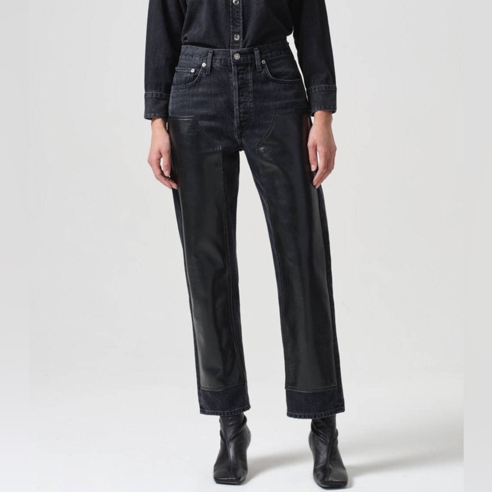 Agolde Jeans Ryder High Rise Faux Leather Panel Organic Straight Leg 90s Sz 29‎